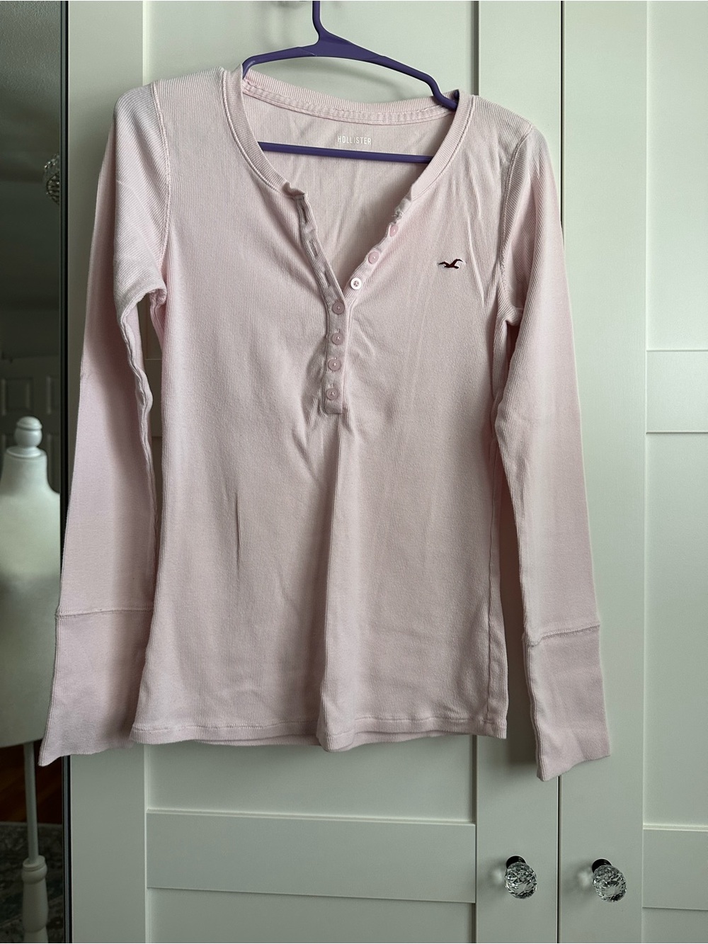 Hollister Long-Sleeve Pink Henley Top